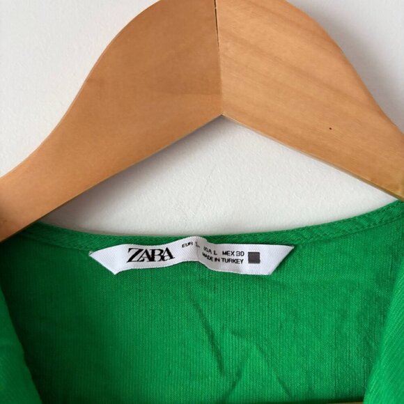 Zara Linen Blend Tiered Ruffle Hem Midi Dress Green Size Large - Picture 6 of 6